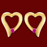 Diamantové náušnice - Náušnice zlaté, rubíny, srdcia