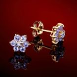 Diamantové náušnice - Náušnice zlaté, tanzanity, diamanty, kvety