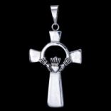 Prívesky kríže - Prívesok strieborný, symbol priateľstva a vernosti (írsky symbol claddagh s krížom)