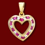 Diamantové prívesky - Prívesok zlatý, diamanty, rubíny, srdce