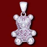 Diamantové prívesky - Prívesok zlatý, diamanty, ružové zafíry, medvedík