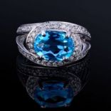 Prstene s kameňmi - Prsteň strieborný, modrý topás, zirkóny