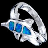 Prstene s kameňmi - Prsteň strieborný, zirkón, opál, delfín