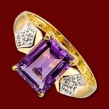 Diamantové prstene - Prsteň zlatý, ametyst, diamanty