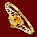 Diamantové prstene - Prsteň zlatý, citrín, diamanty
