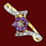 Diamantové prstene - Prsteň zlatý, diamanty (brilianty), ametysty, žlté zlato