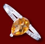 Diamantové prstene - Prsteň zlatý, diamanty, citrín, zásnubný