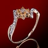 Diamantové prstene - Prsteň zlatý, diamanty, citríny, kvet
