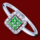 Diamantové prstene - Prsteň zlatý, diamanty, zelené granáty, zásnubný