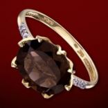Diamantové prstene - Prsteň zlatý, dymový topás, diamanty